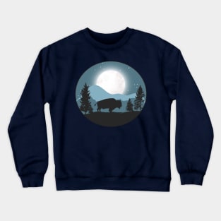 Night falls as the Buffalo roam the prarie in Yellowstone Crewneck Sweatshirt